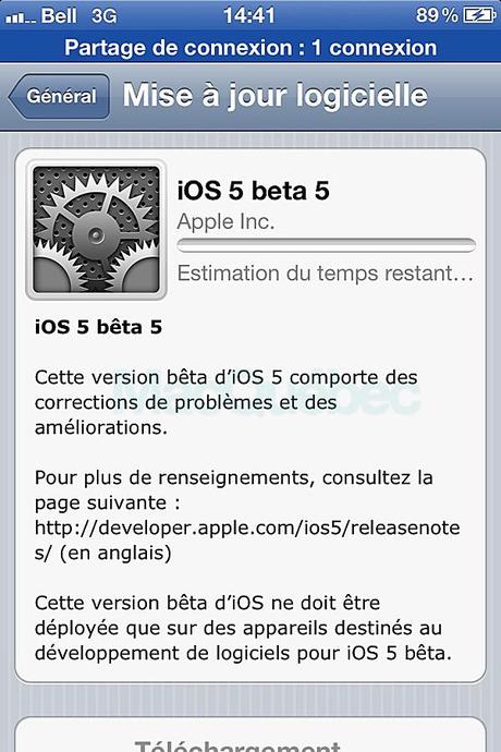 iOS 5 bêta 5 disponible au téléchargement