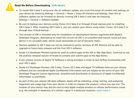 iOS 5 bêta 5 disponible au téléchargement