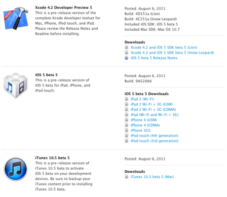 iOS 5 bêta 5 disponible au téléchargement