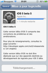 iOS5 bêta 5 disponible depuis hier soir. Quelques précisions.