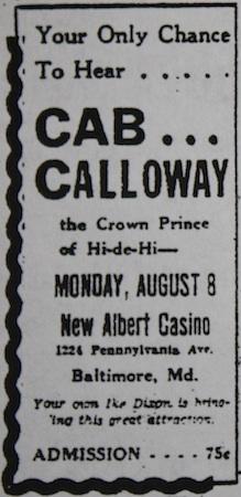 8 août 1931 : Cab Calloway au New Albert Casino de Baltimore