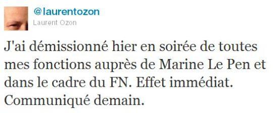 Laurent Ozon a annoncé sa démission de toutes ses fonctions au FN, dimanche. 