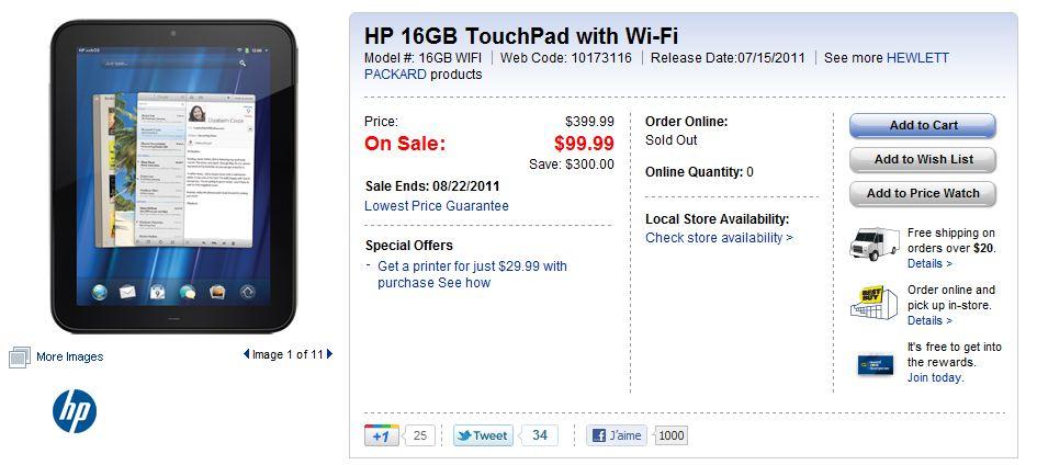 touchpad off La HP TouchPad bradée à 99$ !
