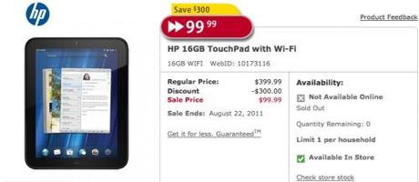 HP sacrifie les prix de ses TouchPad au Canada et aux US....