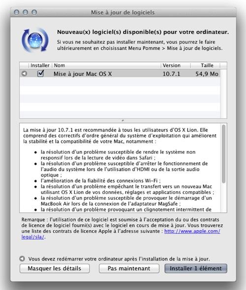 Première mise à jour de Mac OS X Lion et la clé USB est disponible sur l’Apple Store