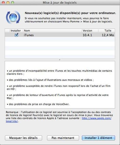 Mise à jour pour iTunes qui passe en version 10.4.1