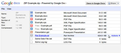 Ouvrir les Zip et Rar en ligne directement dans Google Docs