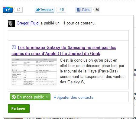 new plusone Le bouton +1 de Google fait du partage