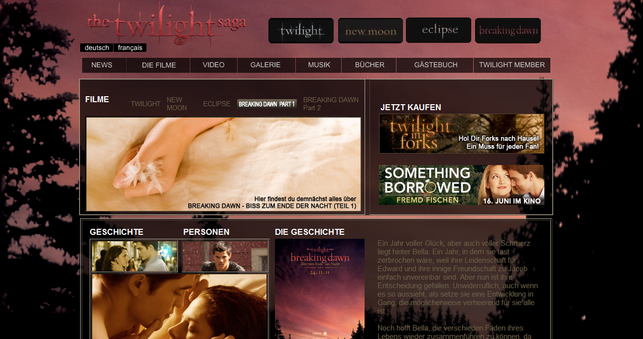 Sites officiels de Breaking Dawn Allemand et Suisse