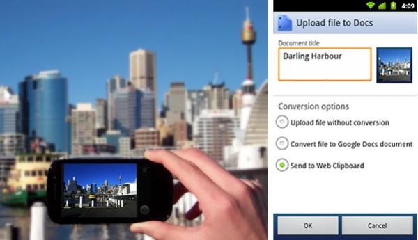 Docs Android webclipboard 600x345 Mise à jour des applications Google Docs et Google+ sous Android