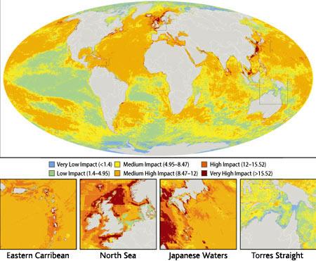 carte des impacts humain sur la mer