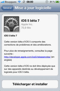 iOS5 Bêta 7 est disponible.