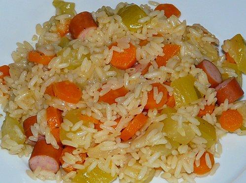 riz aux légumes et knack