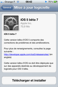 iOS 5 bêta 7 disponible
