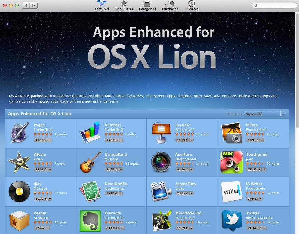 mac app store os x lion Le Mac App Store soffre une rubrique dédiée à OS X Lion