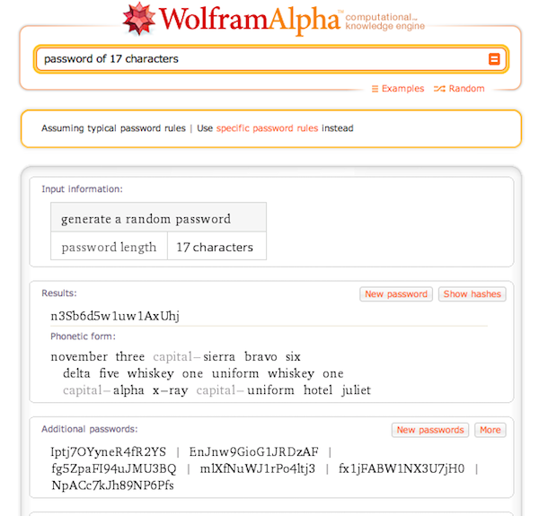 mot de passe Générez vos mots de passe sur Wolfram Alpha