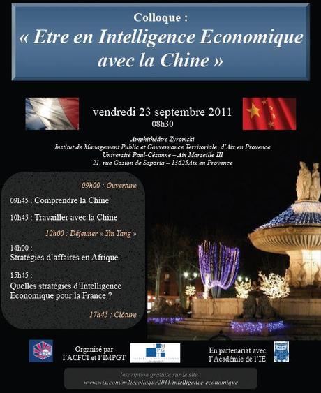 A Aix en Provence le 23 septembre, colloque gratuit d’Intelligence Economique sur la Chine