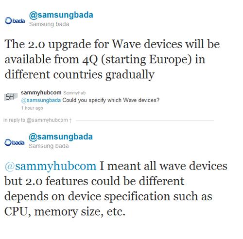bada 2 tweet Bada 2.0 pour tous les Samsung Wave