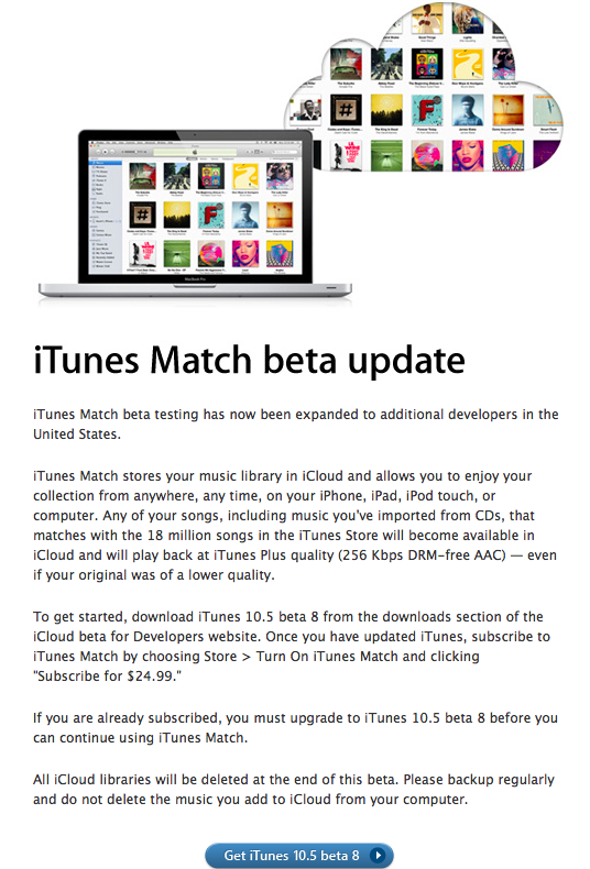 Les inscriptions iTunes Match reprennent pour les développeurs américains