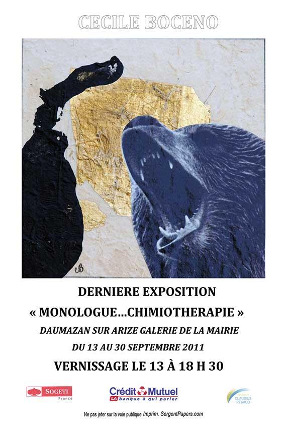 Cécile Bocéno expose  » Monologue…chimiothéraphie  »  galerie de la mairie de Duamazan (09)