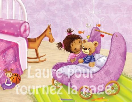 illustration d'une fillette qui dit bonne nuit à son doudou