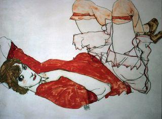 Schiele, wally-in-red-blouse-with-raised-knees-1913
