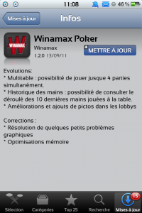 Appstore: Winamax 1.20 permet de multitabler!