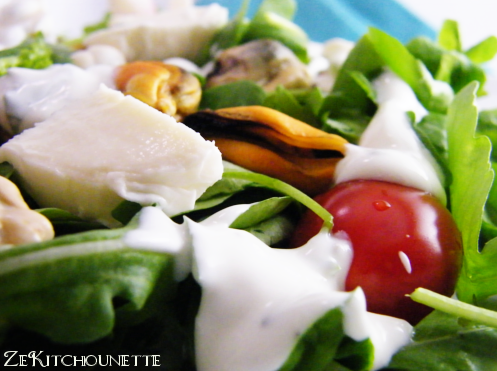 Salade de mesclun aux moules