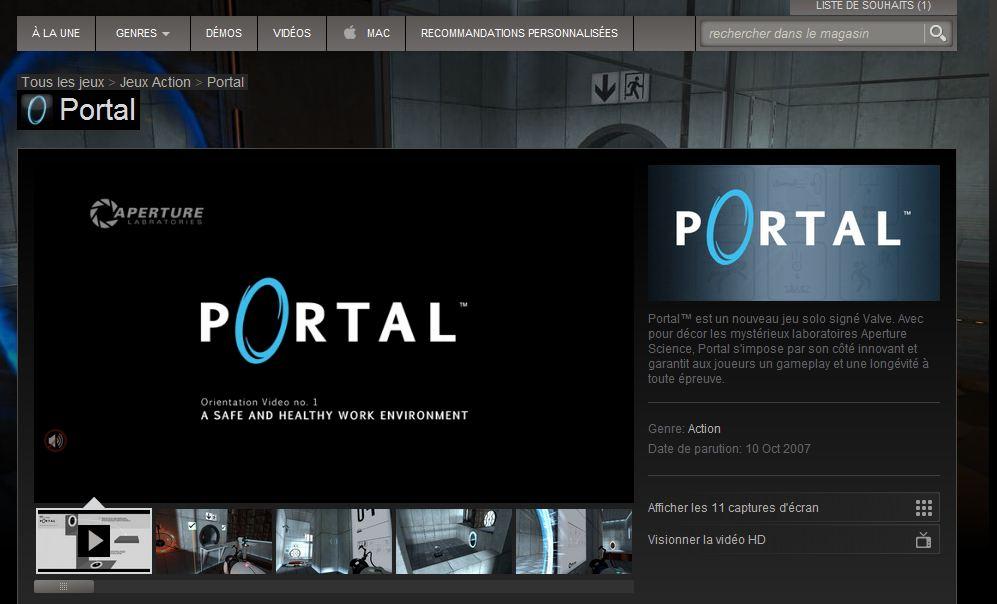 portal Portal gratuit sur Steam
