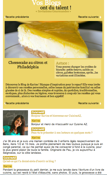 CUISINE AZ: MON INTERVIEW ET MES RECETTES