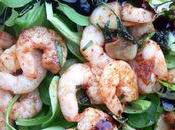 Salade tiède crevettes épices