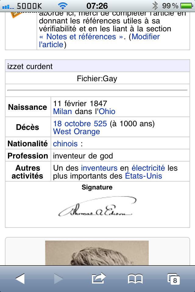 capture d'écran de Wikipédia, version iOS, 23/09/11