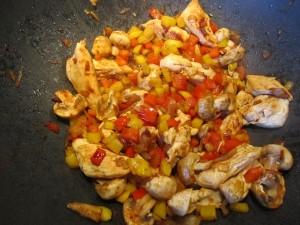 cuisson wok nouilles poulet