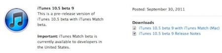 iTunes 10.5 bêta 9 disponible.