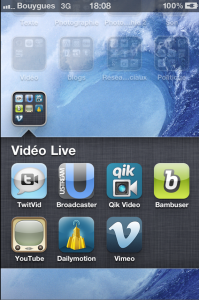 Capture d'écran d'iPhone : les apps. de vidéo Live