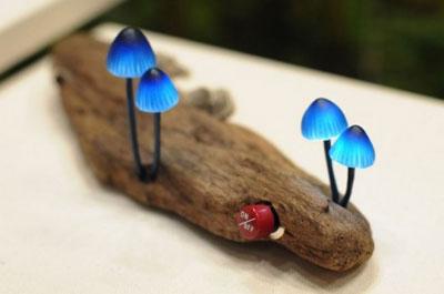 lampe champignon en bois