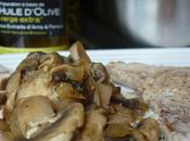 Escalope veau champignons, sauce crème soya, huile d’olive fenouil