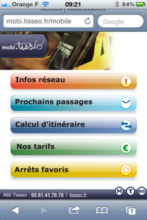 Le site Internet mobile du réseau Tisseo à Toulouse