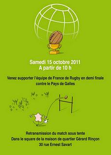 15 octovre 10 h square Gérard Rinson  Montreuil Venez supporter l’équipe de France de Rugby avec nous.