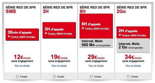 Les séries RED de SFR de 12€ à 34€/mois...