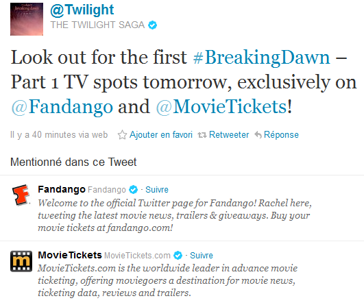 Demain, le premier spot tv de Breaking Dawn sera mis en ligne