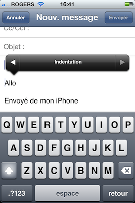 ios 5 indentation mail iPhone IOS5 : des options de formatage du texte dans l’application Mail [Astuce]