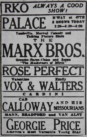 12 octobre 1930 : En vedette avec les MARX Brothers, Cab Calloway et ses Missourians