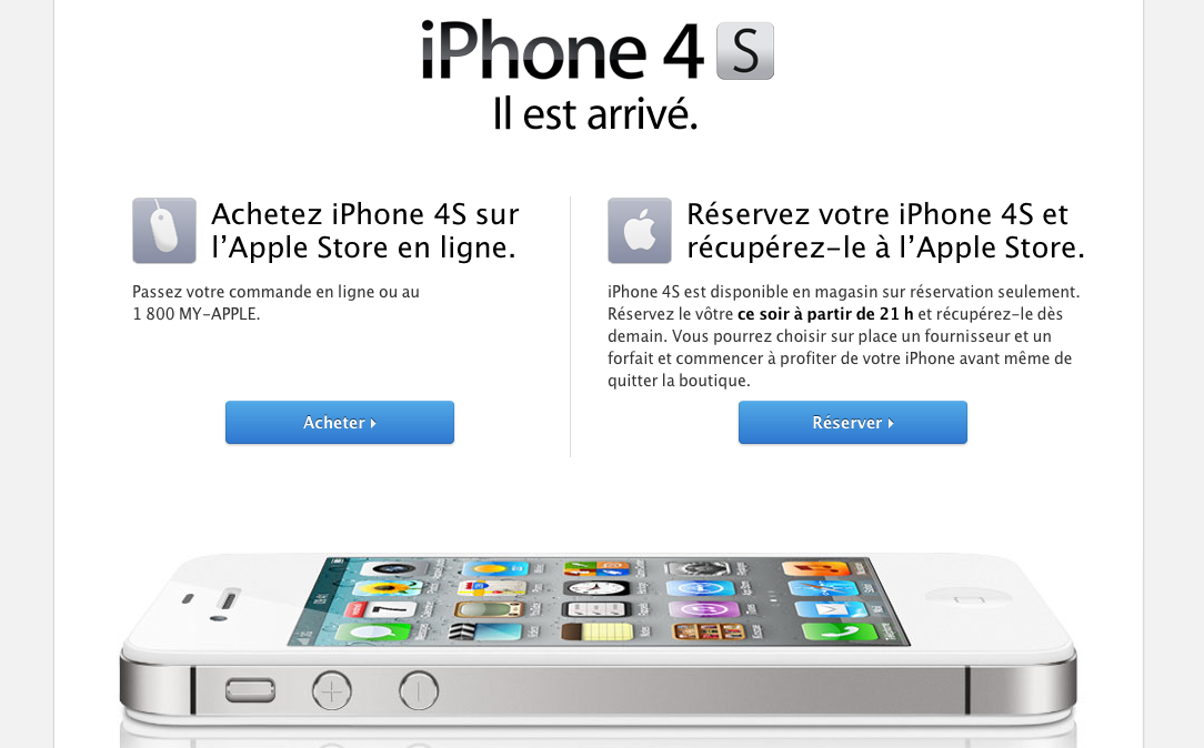 Réservez votre iPhone 4S et allez le chercher à l’Apple Store dès demain