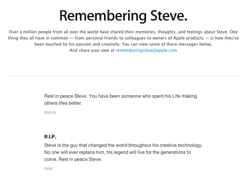 Steve Jobs : Hommages sur Apple.com