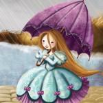 Princesse sous la pluie avec un parapluie