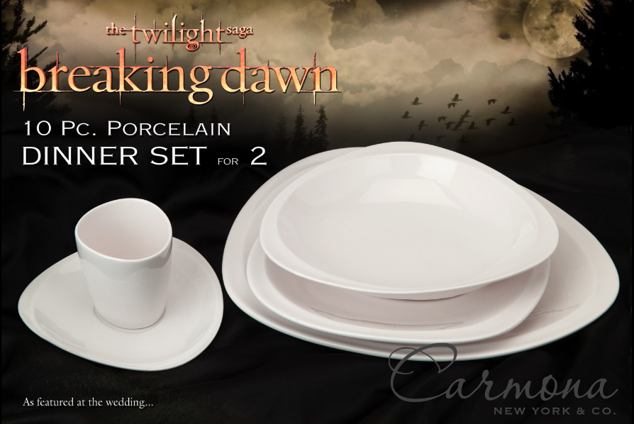 Le repas du mariage de Breaking Dawn avec de la porcelaine
