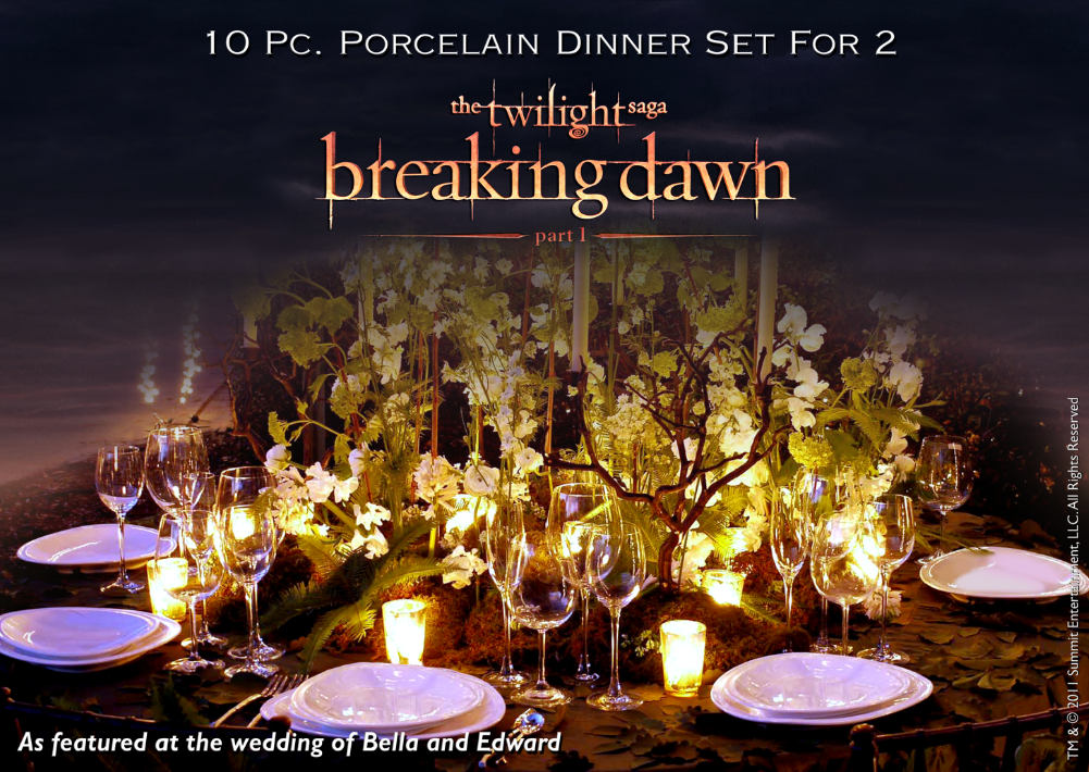 Le repas du mariage de Breaking Dawn avec de la porcelaine