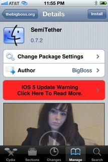 Jailbreak SemiTethered disponible sur le repo du BigBoss....