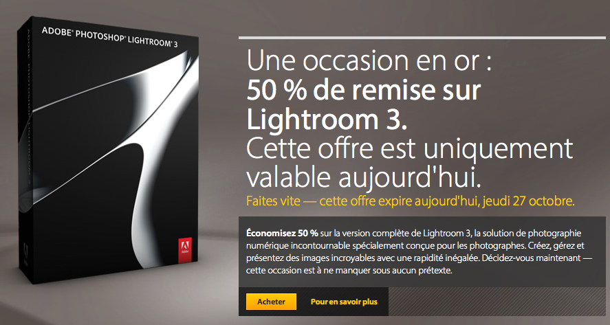 Lightroom à -50%. Juste aujourd'hui.